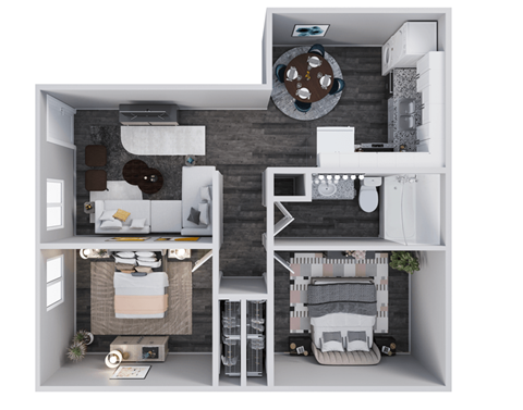 Floor plan for 2 beds, 1 bath, 756 sqft